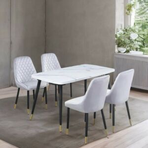  طقم طاولة طعام رخام روزيتا 4 أشخاص - ابيض ومتعدد الالوان