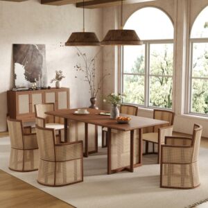 طاولة طعام راتان طبيعي 6 اشخاص من ويلو - بني وبيج