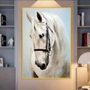 لوحة خيل قماش كنفاس خلفية بيضاء