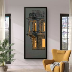 لوحة طباعة بناء أصفر بإطار كانفس 120×200سم - متعدد الالوان