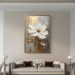 لوحة طباعة كانفس زهور بإطار 70×120سم - متعدد الالوان