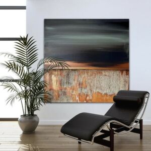 لوحة جدارية عمل يدوي عتيق 100×100 سم - اسود وبرتقالي