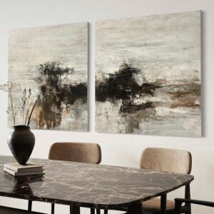 لوحة جدارية عمل يدوي من قطعتين ساند - بني وبيج