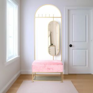 علاقة ملابس مع مرآة ومقعد بمساحة تخزين روزيتا - ذهبي