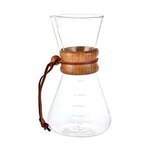 خادم قهوة زجاجي وف لتر من الفولاذ المقاوم للصدأ ومقبض خشبي 600  مل  فضي وبني 