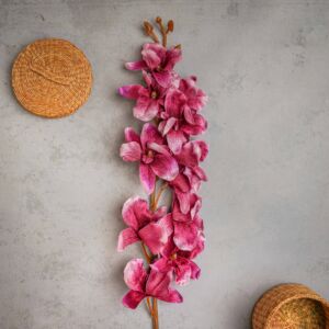 باقة ورد صناعي كورال - موف واخضر - 12 قطعة