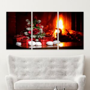 لوحة جدارية فنية بتصميم ليلة الميلاد - ثلاث قطع - مقاس 120x60 سم