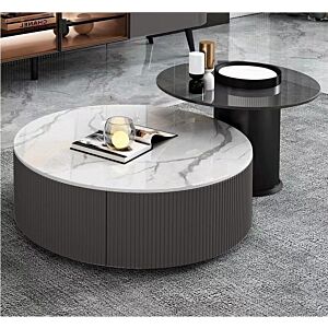 طاولة قهوة دوبيا خشبية وسطح زجاج رمادي وأسود - قطعتين