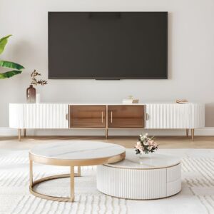 طاولة تلفزيون بيسان - ابيض وذهبي