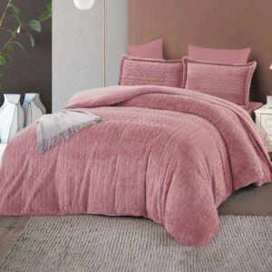 طقم لحاف كينج جاكار فرو سادة 6 قطع - وردي