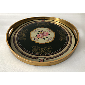 صينية تقديم بولو دائرى زجاج بإطار بلاستيك متعدد الالوان