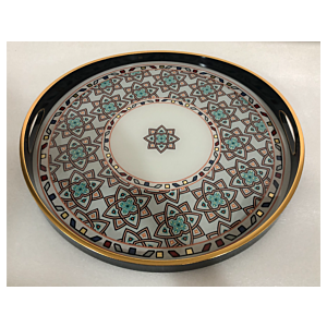 صينية تقديم رالف دائرى زجاج بإطار بلاستيك متعدد الالوان