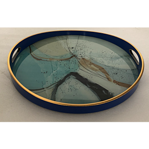 صينية تقديم فاست دائرى زجاج بإطار بلاستيك متعدد الالوان