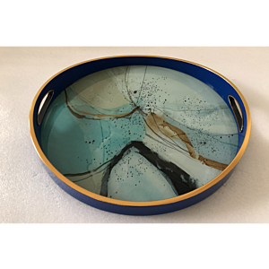 صينية تقديم بينت دائرى زجاج بإطار بلاستيك متعدد الالوان