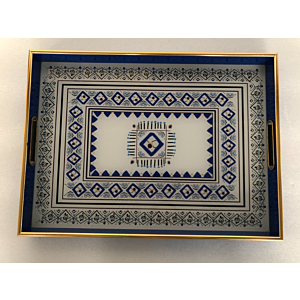 صينية تقديم رالف مستطيل زجاج بإطار بلاستيك متعدد الالوان