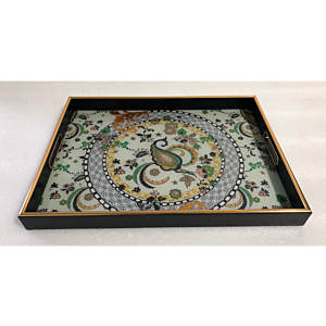 صينية تقديم المند مستطيل زجاج بإطار بلاستيك متعدد الالوان