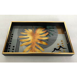 صينية تقديم كارو مستطيل زجاج بإطار بلاستيك متعدد الالوان