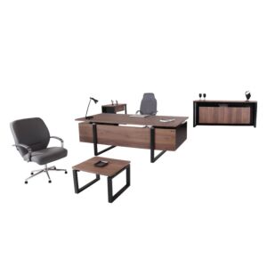 طقم أثاث مكتبي لارا 4 قطع - مكتب 220 سم - بني وأسود