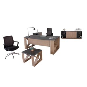 طقم أثاث مكتبي ميركيور 4 قطع - رمادي وبني فاتح