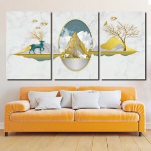 لوحة جدارية فنية بتصميم عصري للجبال - ثلاث قطع  - مقاس 120x60 سم
