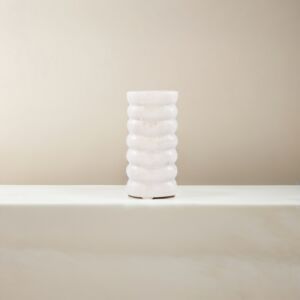 تحفة ديكور حامل شموع رخامية ايمري ابيض رمادي - صغير