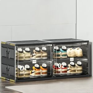 خزانة احذية بلاستيك 4 رفوف بالعرض - اسود