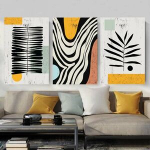 لوحة جدارية فنية بتصميم تجريدي عصري - ثلاث قطع - مقاس 120x60 سم