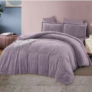 طقم لحاف كينج جاكار فرو سادة 6 قطع - بنفسجي