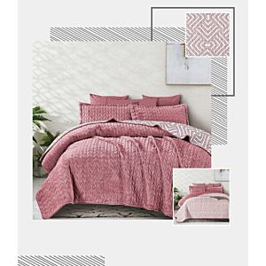 طقم لحاف كينغ مزدوج مخمل وجهين فيسنا - 3 قطع - وردي