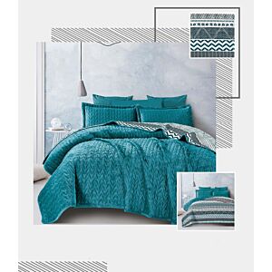 طقم لحاف كينغ مزدوج مخمل وجهين فيسنا - 3 قطع - فيروزي