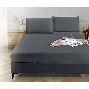 شرشف كوين مخمل ساده مطاط مع غطاء مخدة رصاصي فاتح