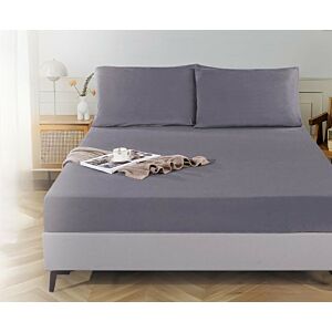 شرشف مفرد مخمل ساده مطاط مع غطاء مخدة رصاصي