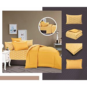 طقم لحاف كينج ساده وجهين قطن برايا - 6 قطع - كركمي