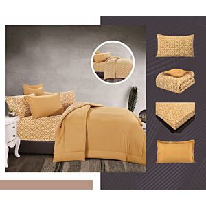 طقم لحاف كينج ساده وجهين قطن برايا - 6 قطع - أصفر