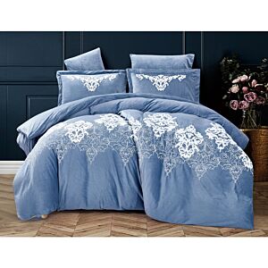 طقم لحاف كينغ مزدوج مخمل جاكار كلاريس - 6 قطع - أزرق غامق