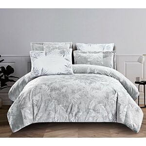 طقم لحاف كينج ليفي مخمل مشجر 6 قطع - رصاصي فاتح