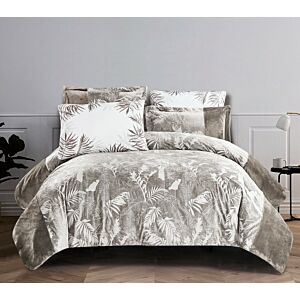 طقم لحاف كينج ليفي مخمل مشجر 6 قطع - بني فاتح