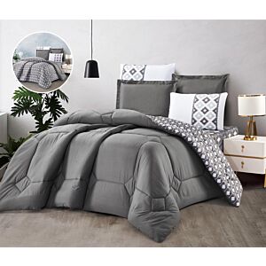طقم لحاف مفرد موريلا صيفي وجهين 4 قطع - رصاصي غامق