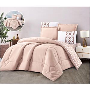 طقم لحاف مفرد موريلا صيفي وجهين 4 قطع - وردي