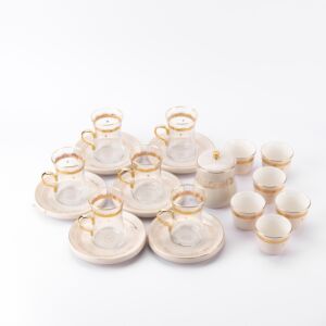 طقم شاي وقهوة سعودية من اثير - بيج وذهبي