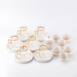 طقم شاي وقهوة سعودية من اثير - ابيض وذهبي