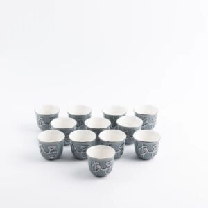 طقم فنجان قهوة سعودية 12 قطعة من جوار - أزرق وفضي