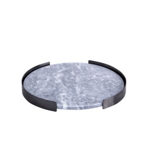 تحفة رخامية دائرية على شكل صينية - رمادي