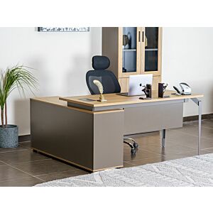 طاولة مكتب زاوية ميامي مع ملحق - رمادي وبيج