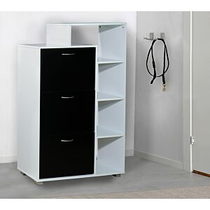 خزانة أحذية 3 أدوار مع رفوف  خارجية فلينسيا لون أبيض وأسود