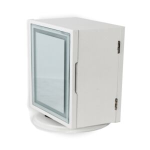 خزانة ومنظم اكسسوار مربع وجهين بقاعدة دوارة واضاءة ليد أبيض 