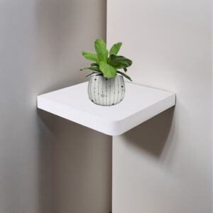 رف جداري خشب مربع - أبيض