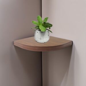 رف جداري خشب ربع دائرة 35 سم - بني