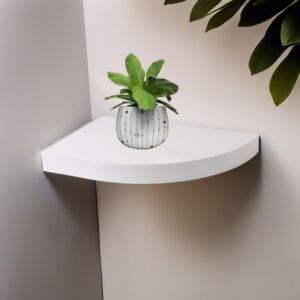 رف جداري خشب ربع بيضاوي 35 سم - أبيض