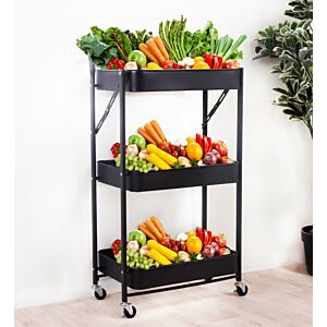 عربة تخزين حديد 3 دور بيد قابلة للطي أسود